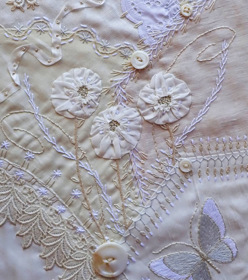 White On White Crazy Quilted Wallpiece with  J. Marsha Michler