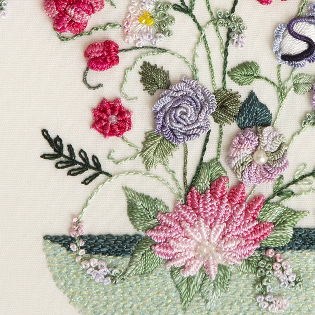 Fields of Flowers Shibori Bracelet Kit With Beads Findings Brazilian Embroidery