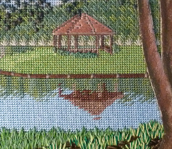 Mountain Reflection on Lake pattern 12 x 12 inch mono deluxe Needlepoint Canvas 