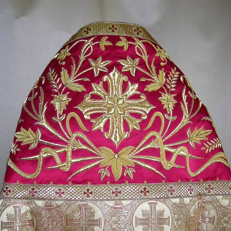 Hand embroidered inset silk on Athonite phelonion