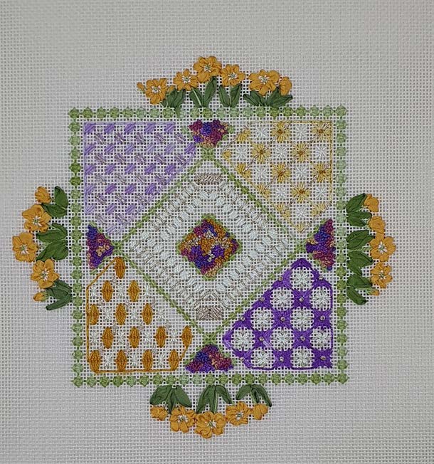 Quaker Flower with Ribbon Cross Stitch Pattern > Free PDF Chart